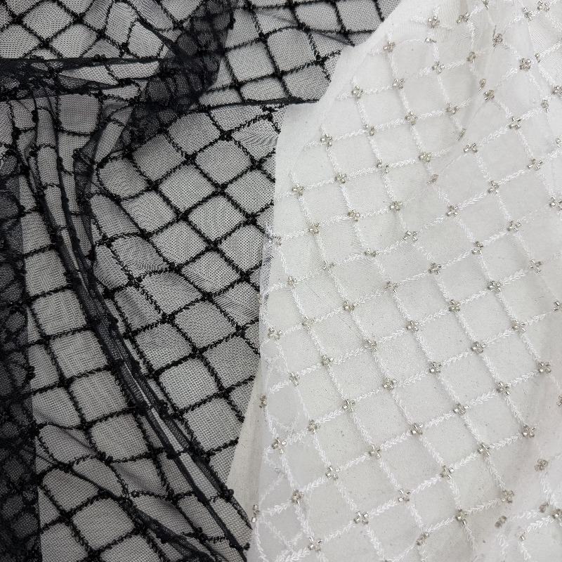 Crystal Mesh Fabric - Tessuto in rete ripstop con perline