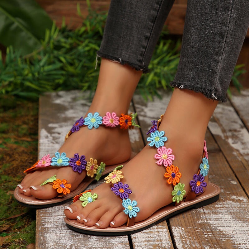 Embroidery Embellishments - Sandali Donna Bohemien con Ricamo Floreale,