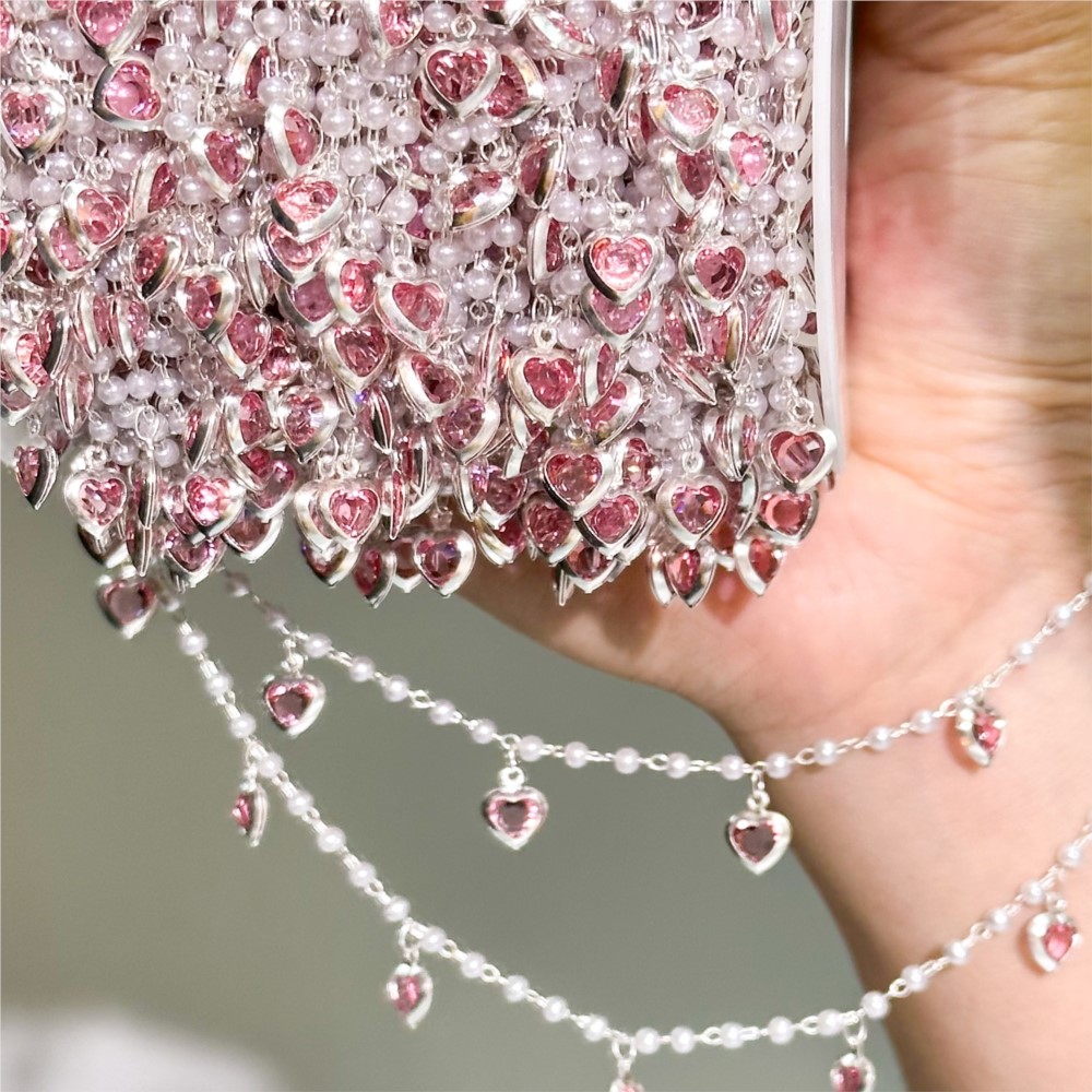 Pearl Trim Chain - Catena in Ottone con Cuori di