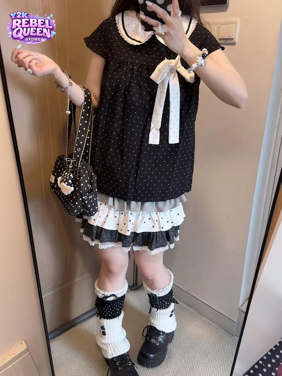 Lace Ribbon Trim - Completo Y2K Kawaii Giapponese a Pois