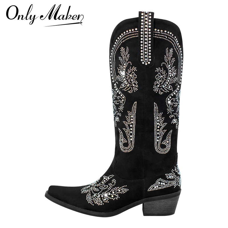 Sew On Rhinestone - Onlymaker stivali da Cowboy occidentali con