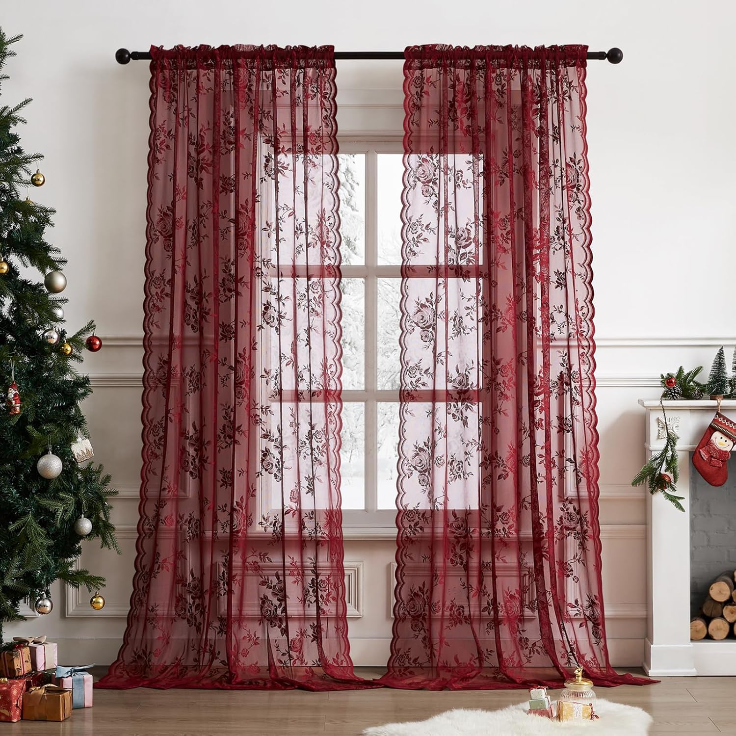 Guipure Lace Panel - 1 pz Tende in pizzo bordeaux