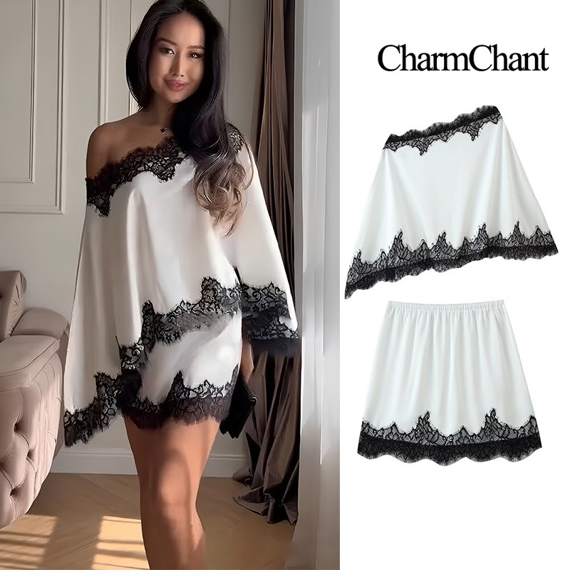 Elastic Lace Trim - CHARMCHANT Completo Due Pezzi da Donna