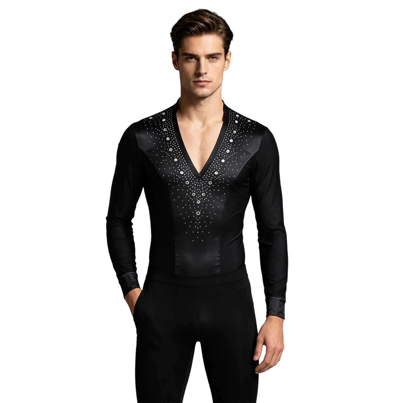 Camicia da body da ballo latin - Rhinestone Banding Trim recensione e prezzo