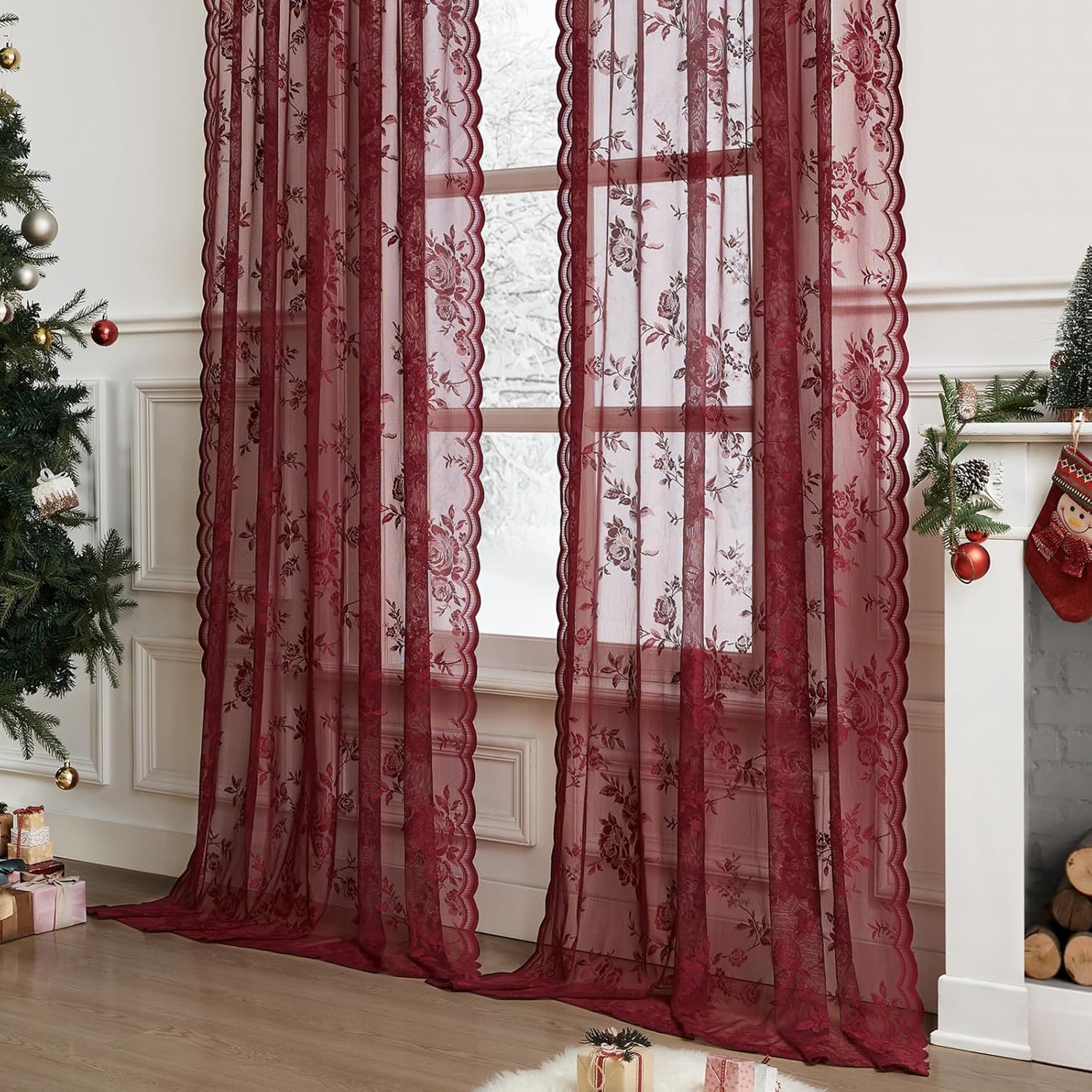1 pz Tende in pizzo bordeaux L - Guipure Lace Panel recensione e prezzo
